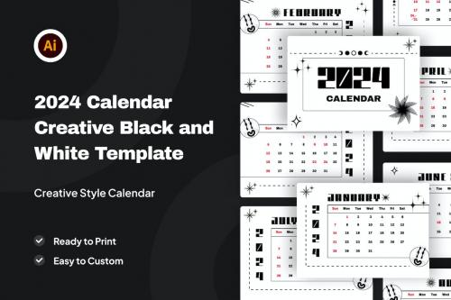 2024 Calendar Creative Black & White Template