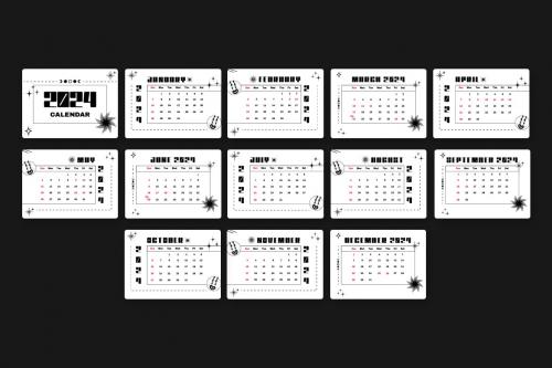 2024 Calendar Creative Black & White Template