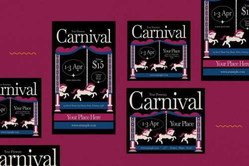 Black Flat Design Carnival Flyer Set