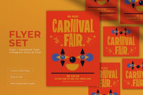 Orange Geometric Shape Carnival Flyer Set