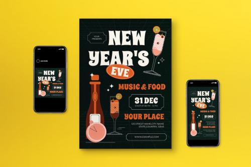 Black Art Deco New Year Eve Flyer Set