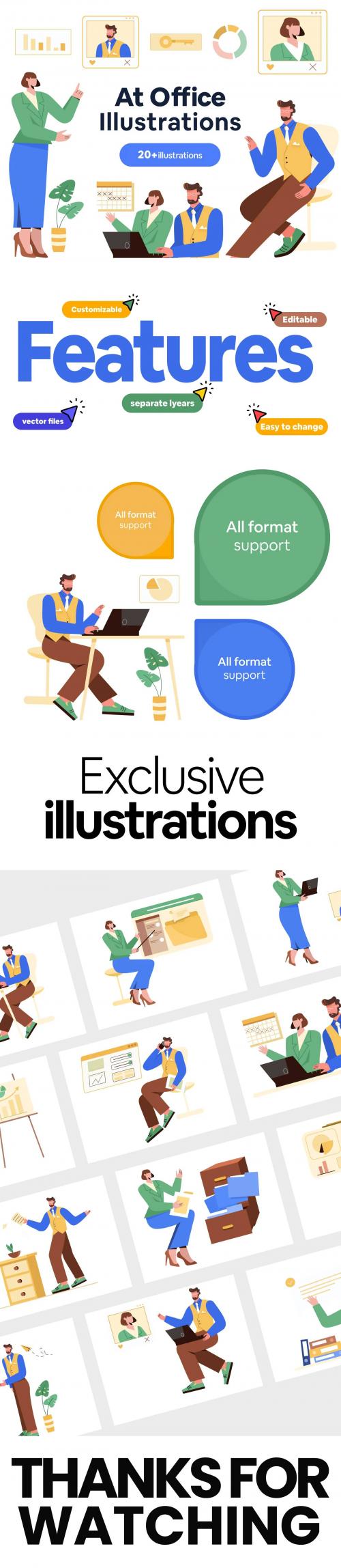 UIHut - Flat Office Working Illustration Pack - 25733