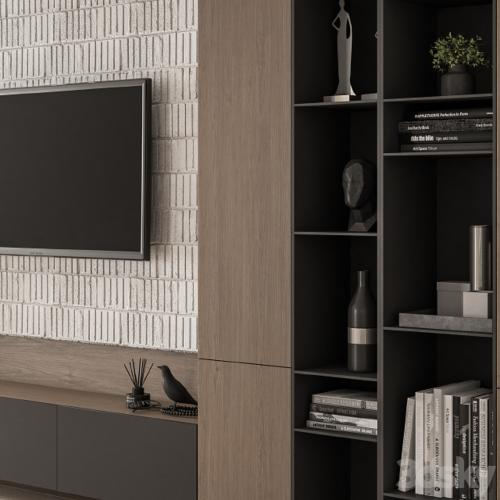 TV Wall Concrete and Wood - Set 22