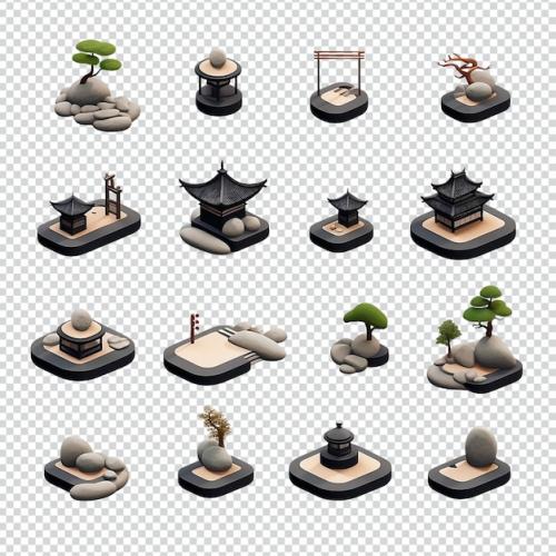 Zen Garden Icons Isolated On Transparent Background