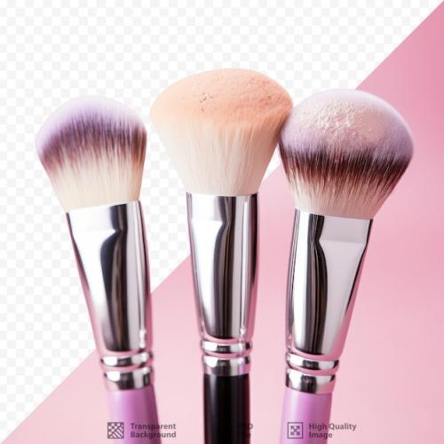 Three Brushes With Different Colors And A Pink Background.