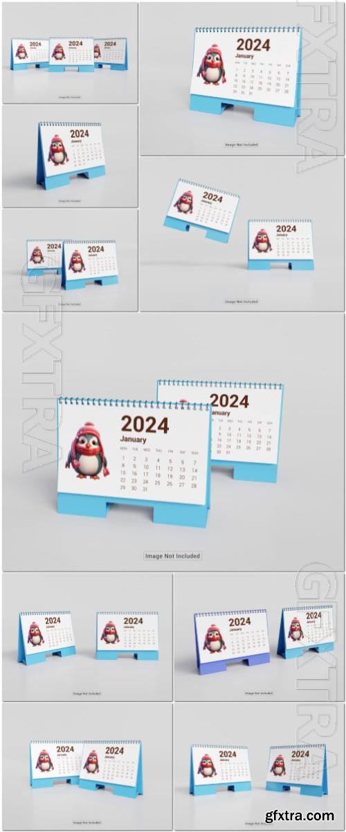 Psd horizontal desk calendar 2024 mockup