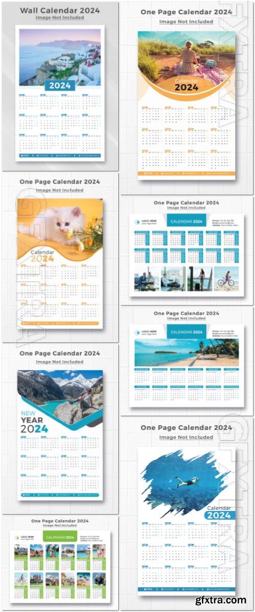 PSD 2024 one page calendar design template for happy new year