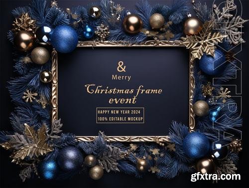 PSD merry christmas greeting in a frame background mockup vol 30