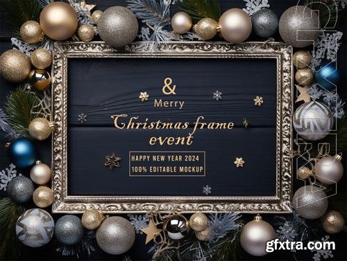 PSD merry christmas greeting in a frame background mockup vol 29