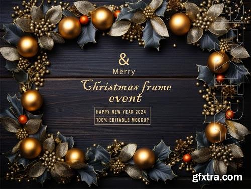 PSD merry christmas greeting in a frame background mockup vol 27