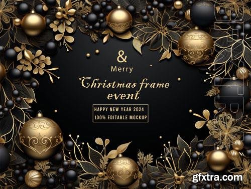 PSD merry christmas greeting in a frame background mockup vol 25