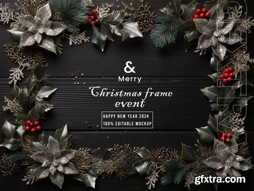 PSD merry christmas greeting in a frame background mockup vol 26