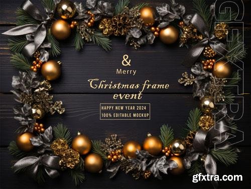 PSD merry christmas greeting in a frame background mockup vol 22