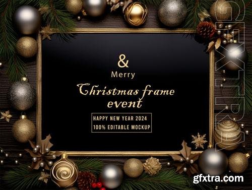 PSD merry christmas greeting in a frame background mockup vol 28