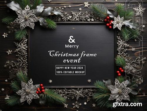 PSD merry christmas greeting in a frame background mockup vol 21