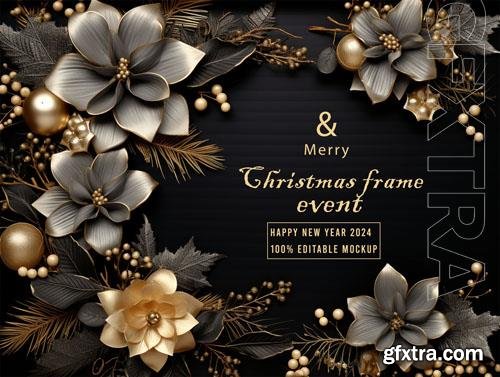 PSD merry christmas greeting in a frame background mockup vol 17