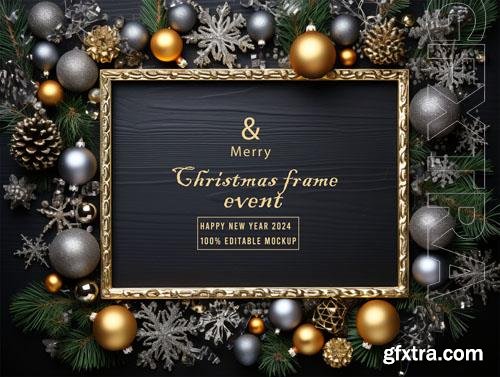 PSD merry christmas greeting in a frame background mockup vol 19