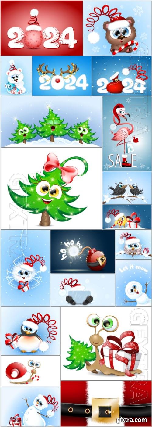 Cute cartoon christmas and new year vector illustration vol 3