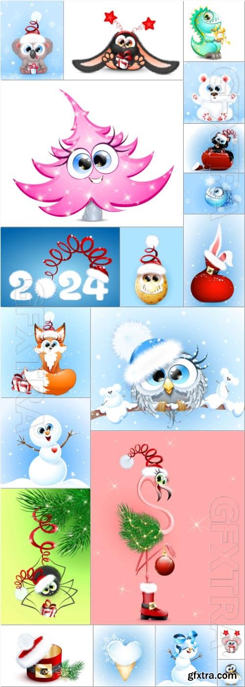 Cute cartoon christmas and new year vector illustration vol 1