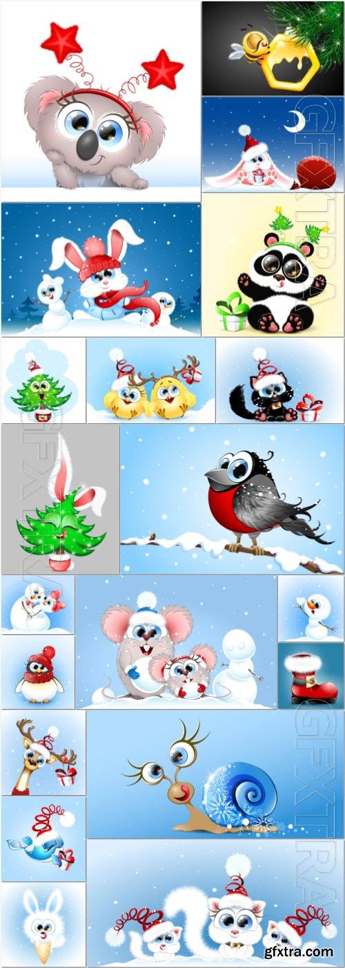 Cute cartoon christmas and new year vector illustration vol 4