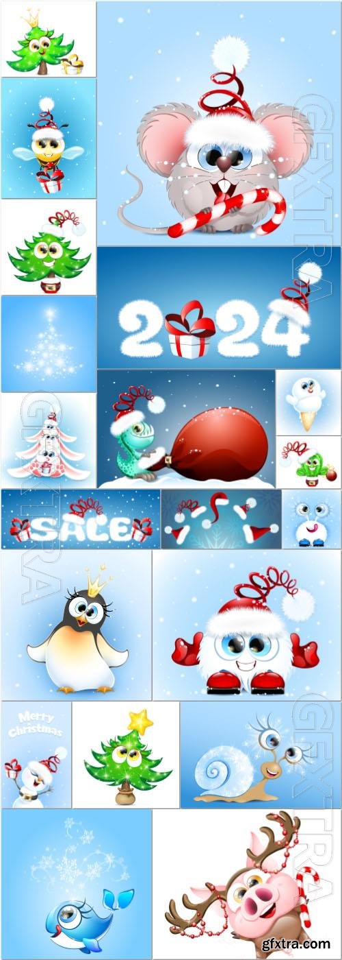 Cute cartoon christmas and new year vector illustration vol 5