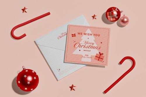 Envelope with Christmas Decorations Mockup