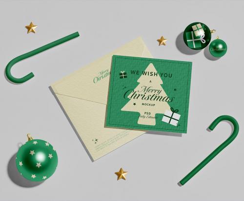 Envelope with Christmas Decorations Mockup