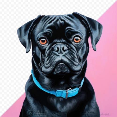 A Drawing Of A Dog With A Blue Collar And A Pink Background.