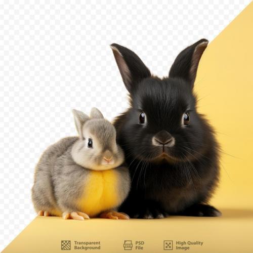 A Rabbit And A Rabbit Are On A Yellow Background.