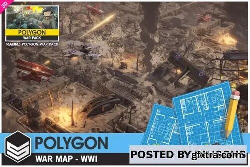 POLYGON War Map - WWI - Low Poly 3D Art by Synty v1.01