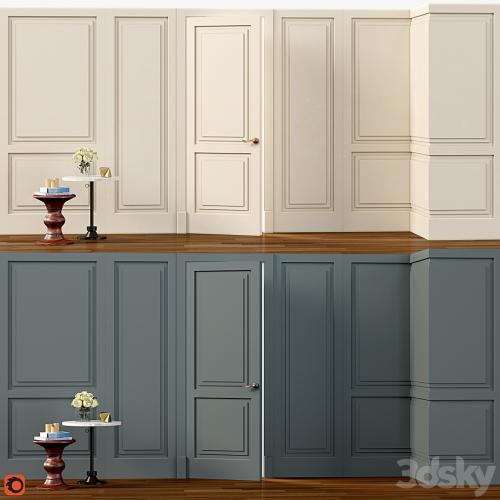 Wall molding. Boiserie classic panels with door