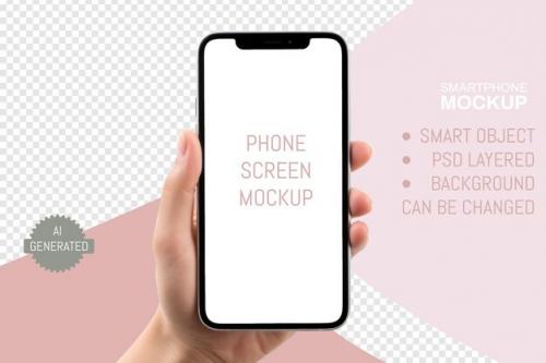 White Female Hand Holding Black Smartphone With Transparent Screen Mockup Isolated On Transparent Background Smartphone Frameless Application Design Concept Generative Ai