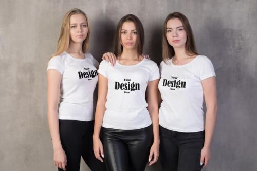 Three Girl's Tshirt Color Change With Model Mockup