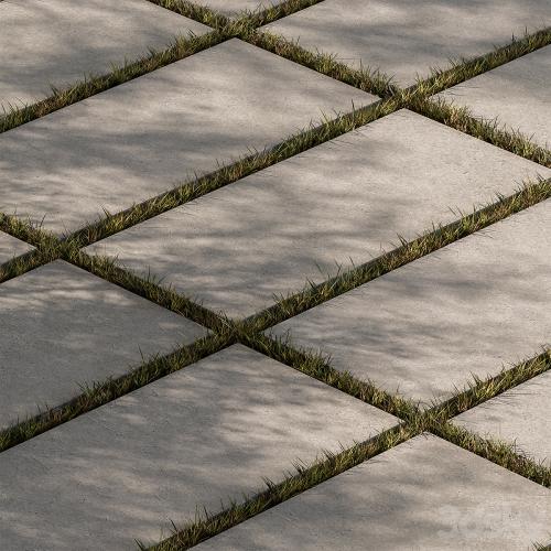 Concrete Slab with Grass - Paving 03