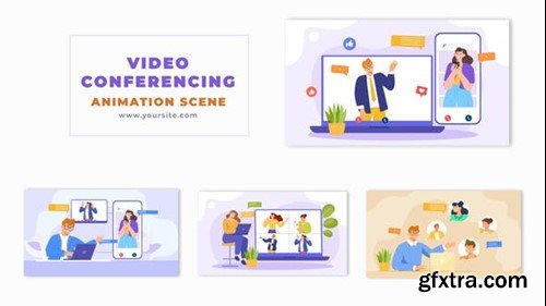 Videohive Video Calling Concept Flat Character Design Animation Scene 49791788