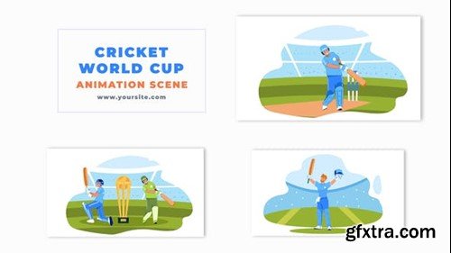 Videohive Cricket World Cup Concept Batsman Hitting Ball Vector Animation Scene 49791732