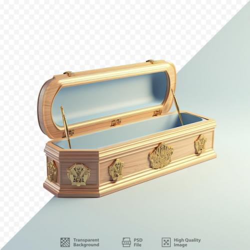 Luxurious Wooden Casket Against A Transparent Background