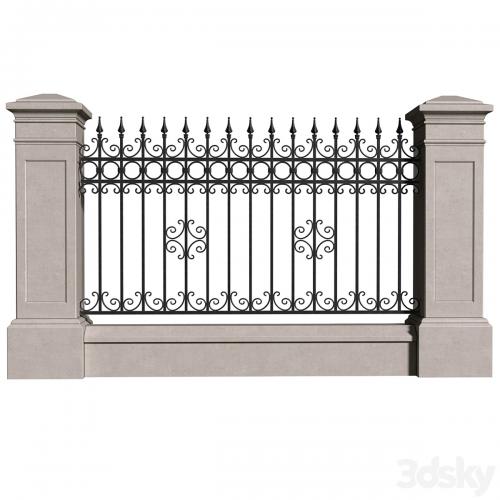 Fence in classic style with wrought iron railing.Entrance to the house.Wrought Iron Entry Gate