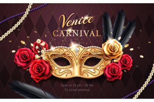 Mardi gras carnival banner, flyer with mask