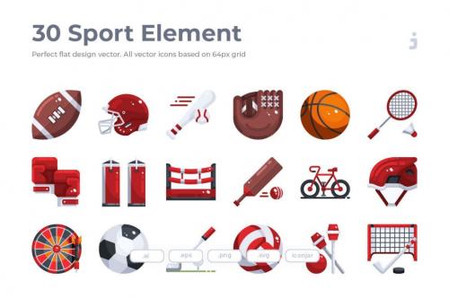 Deeezy - 30 Sport Element Icons - Flat