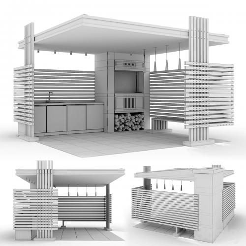 Modern gazebo with summer kitchen