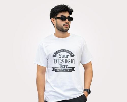 Young Guy Wearing White Tshirt Mockup