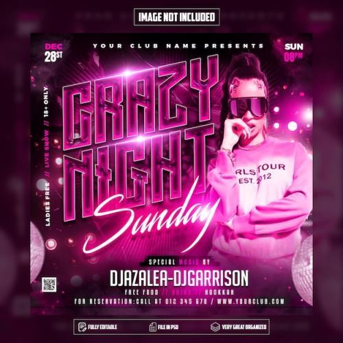 Crazy Night Club Party Flyer Social Media Post And Web Banner