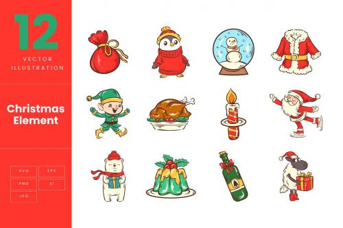 Christmas Element Illustration Set Collection