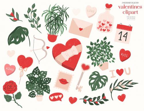 Valentines Day Textured Illustrations Love Set