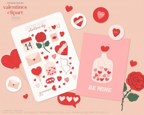 Valentines Day Textured Illustrations Love Set