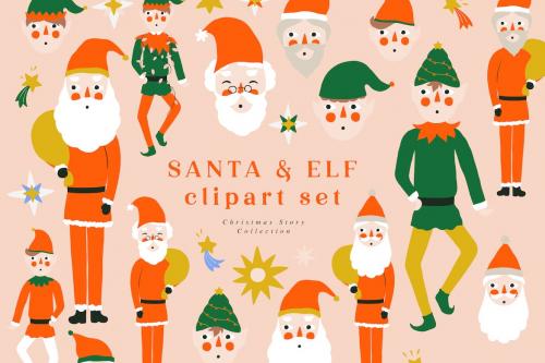 Santa Elf Christmas Vector Illustrations Xmas