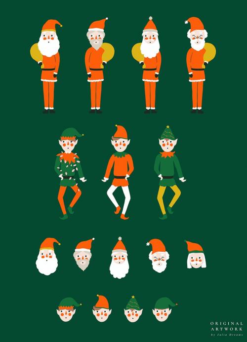 Santa Elf Christmas Vector Illustrations Xmas