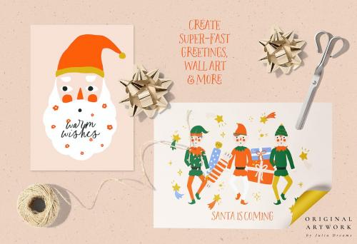 Santa Elf Christmas Vector Illustrations Xmas