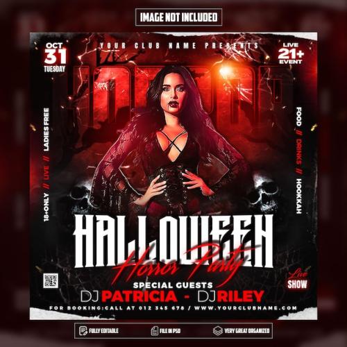 Haunted Halloween Party Flyer Social Media Post And Web Banner Psd